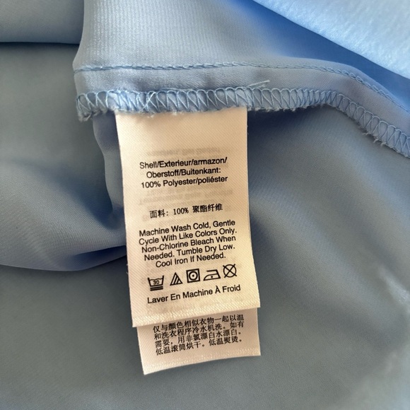 DKNY Light Blue Satin Puff Sleeve Blouse - Picture 5 of 5